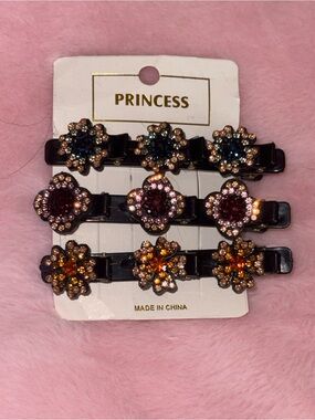 Princess Rhinestone Viral Braided Hair Clips Set Y2K Barrettes NWT